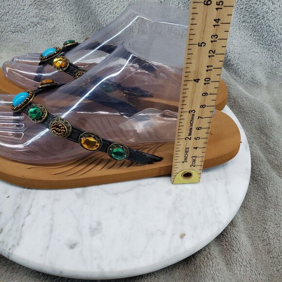 Corkys Shoes Womens Size 8 Black Leather Jeweled & Embellished Thong Sandals - Picture 2 of 9